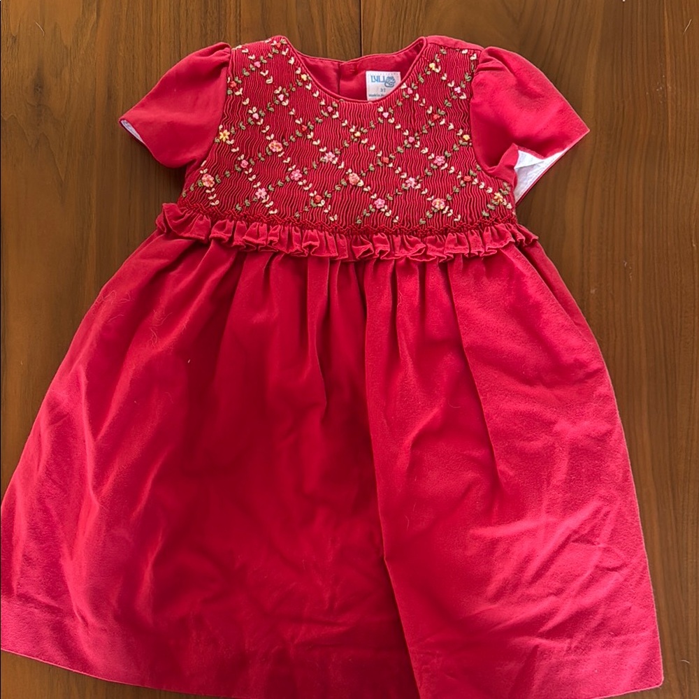 Luli & Me Red Smocked Floral Party Dress